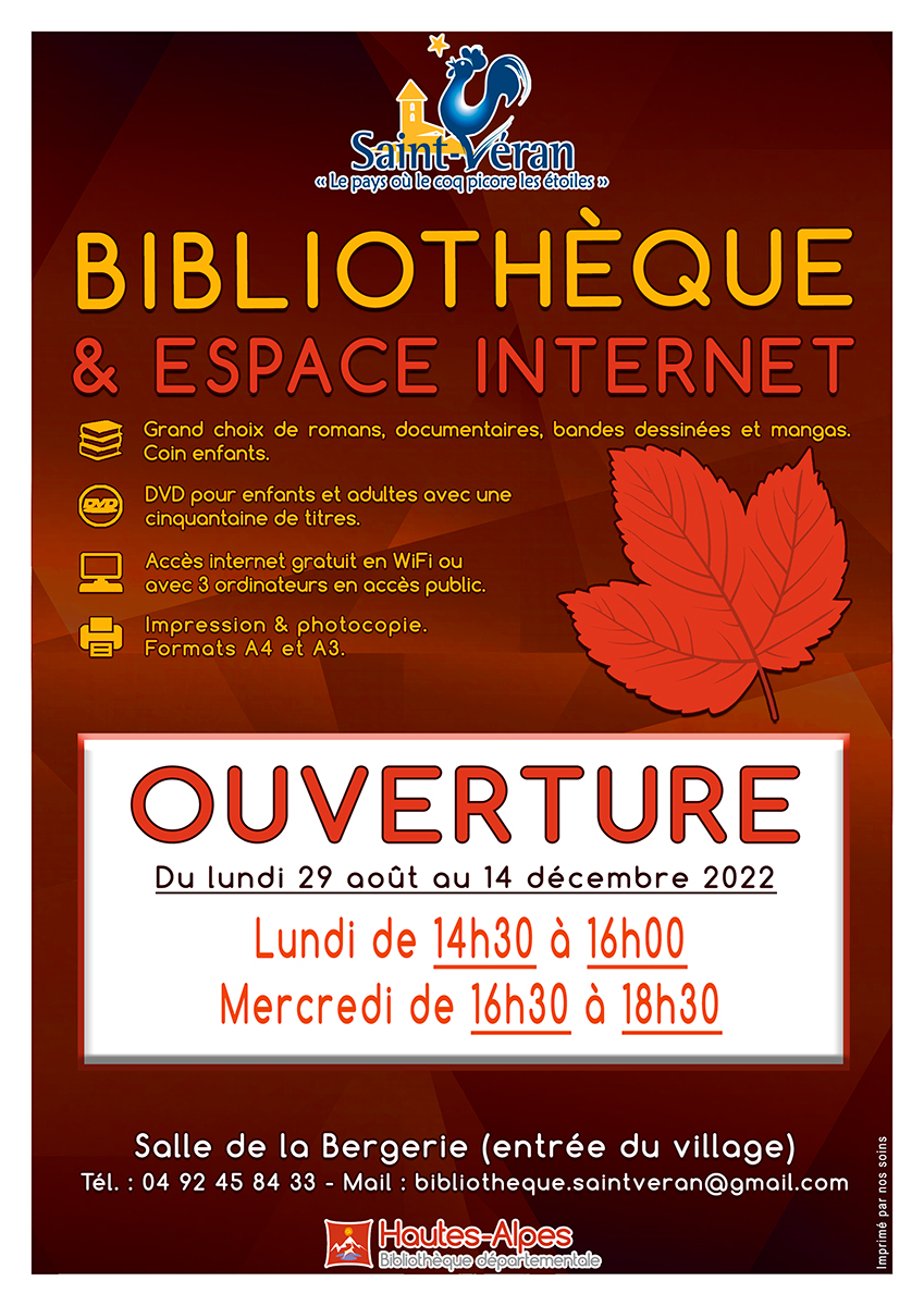 Affiche horaires bibliotheque automne 2022